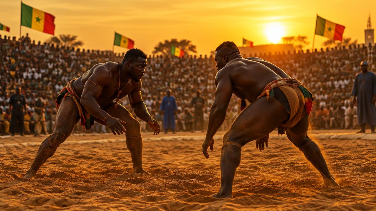 Lutteurs face à face dans l’arène